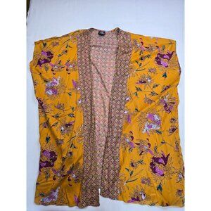 Angie Yellow Floral Open Kimono Cardigan Boho Festival Large